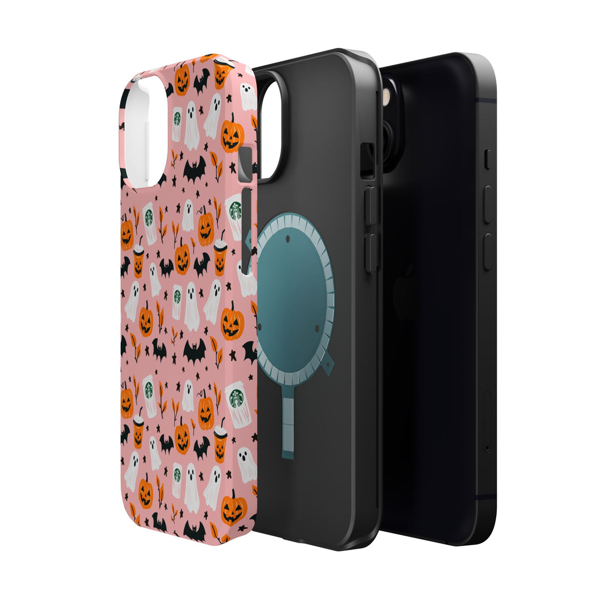 Halloween Ghosts & Pumpkins Magnetic Phone Case — Cute Pink Spooky Pattern