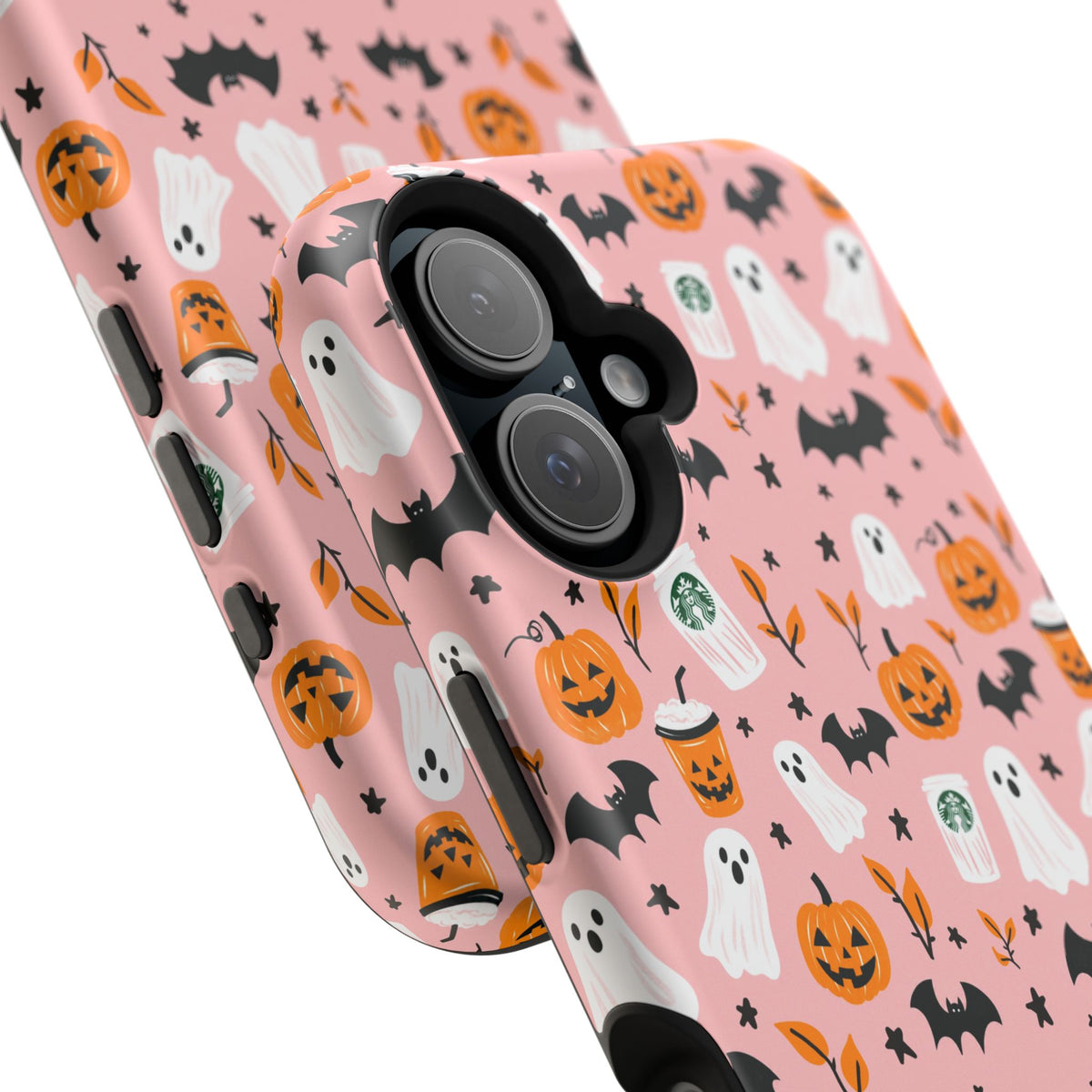 Halloween Ghosts & Pumpkins Magnetic Phone Case — Cute Pink Spooky Pattern