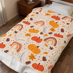 Autumn Pumpkin Rainbow Velveteen Plush Blanket — Cozy Fall Throw