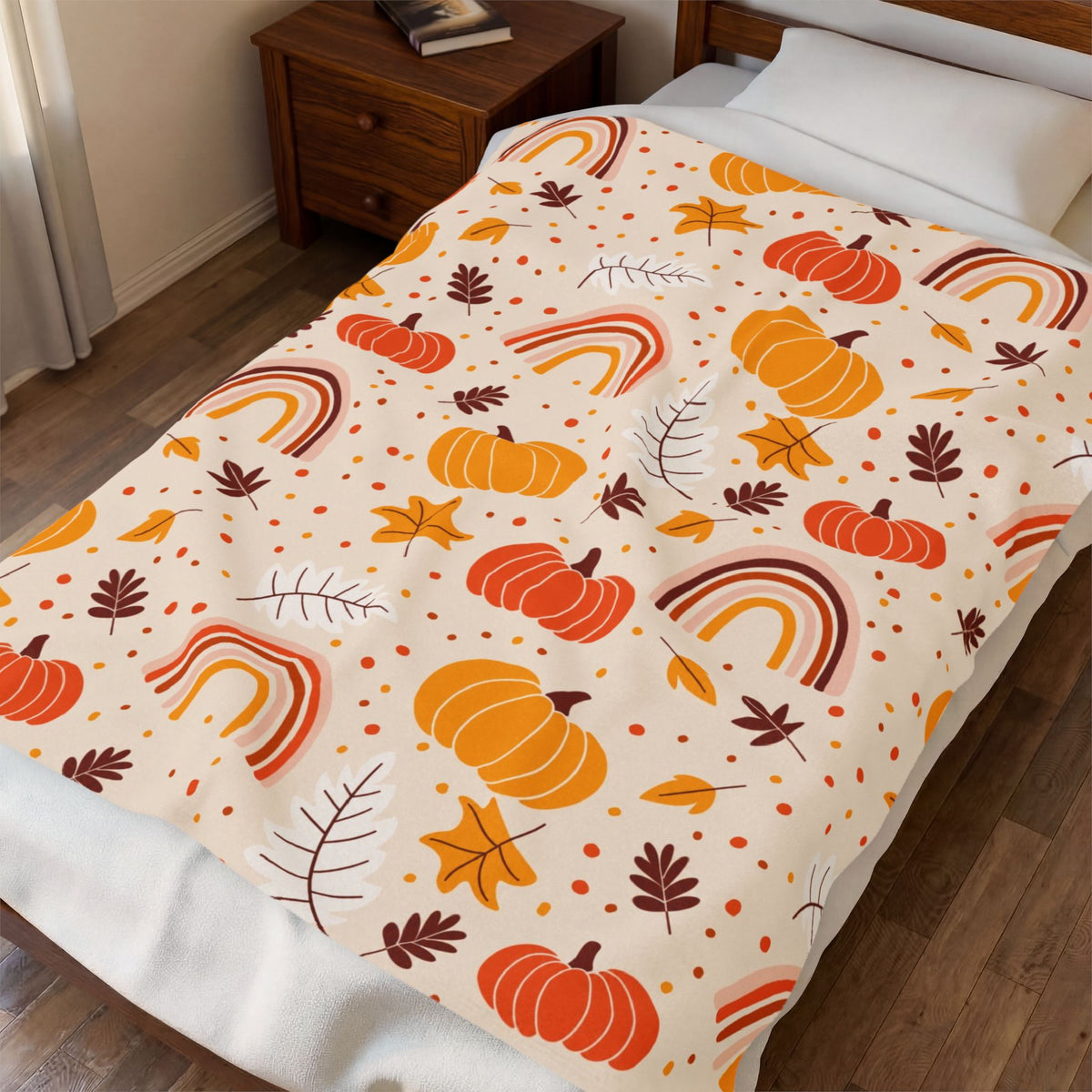 Autumn Pumpkin Rainbow Velveteen Plush Blanket — Cozy Fall Throw