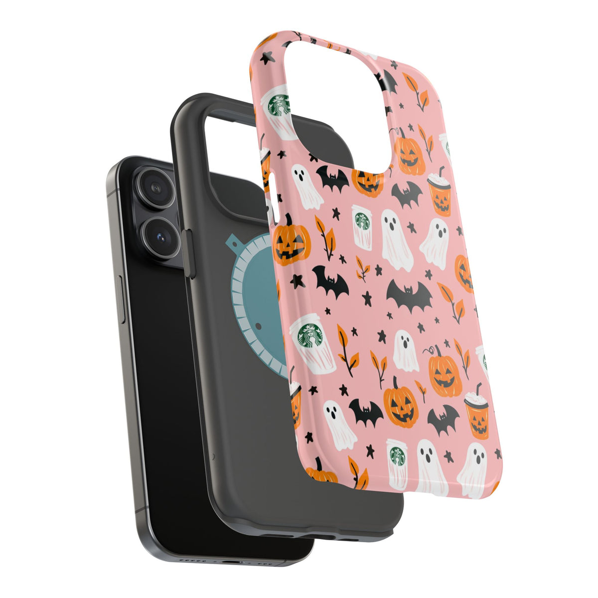 Halloween Cute Pattern Phone Case — Pink Ghosts, Pumpkins & Bats Magnetic Impact-Resistant