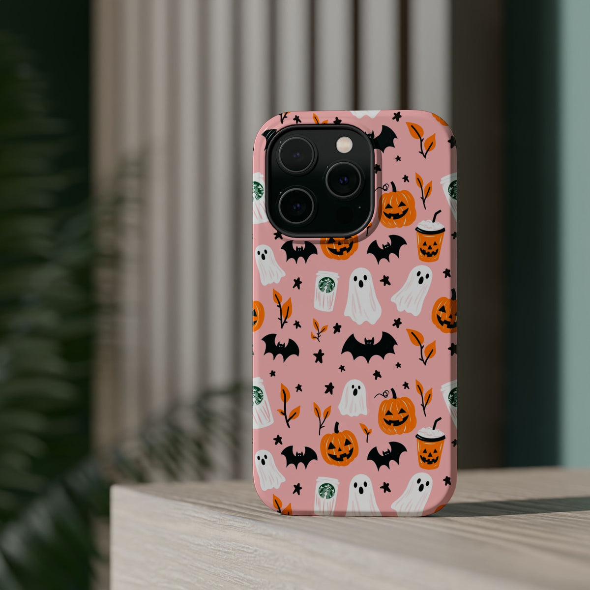 Halloween Cute Pattern Phone Case — Pink Ghosts, Pumpkins & Bats Magnetic Impact-Resistant
