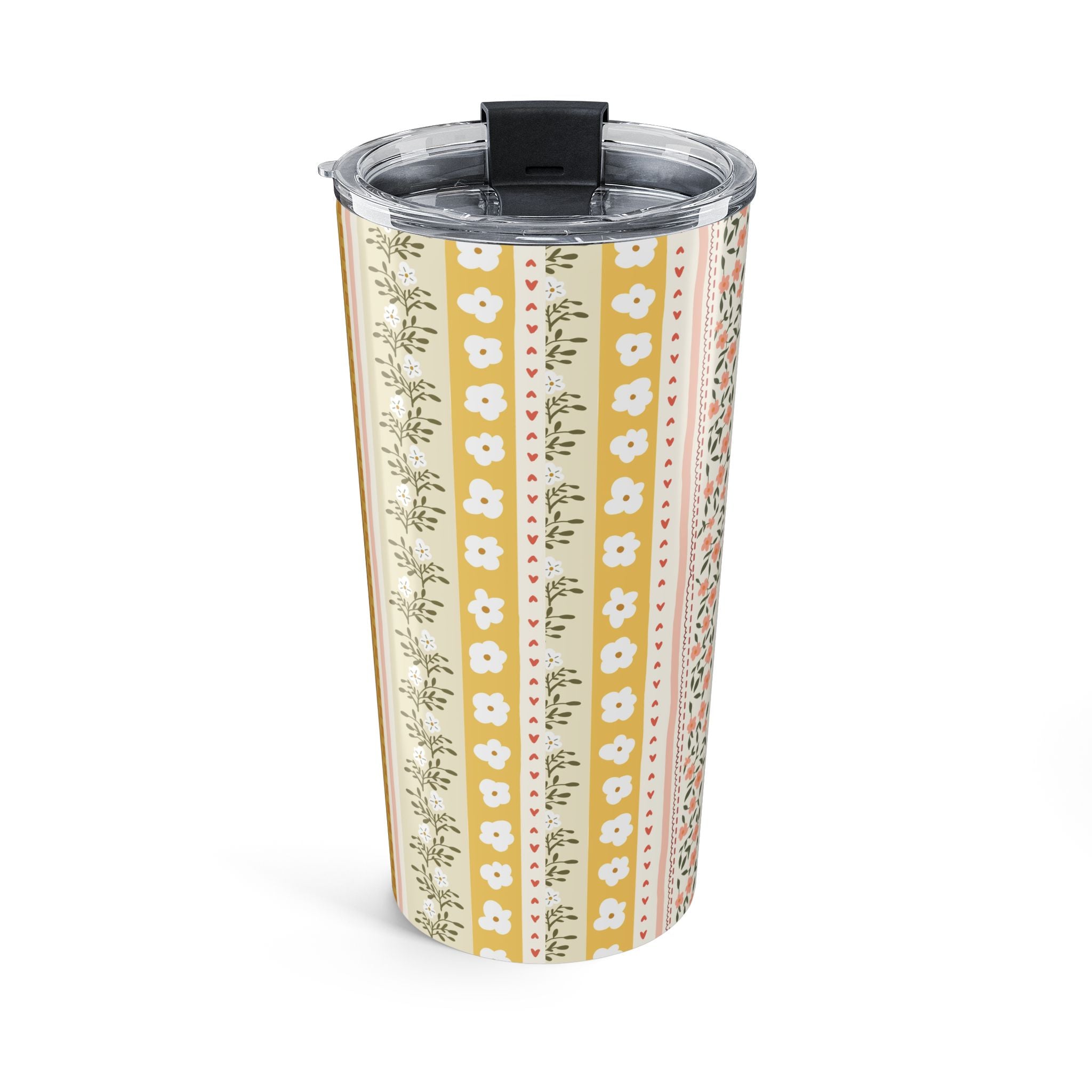 Floral Stripe 20oz Tumbler – Yellow Vintage Cottagecore Travel Cup
