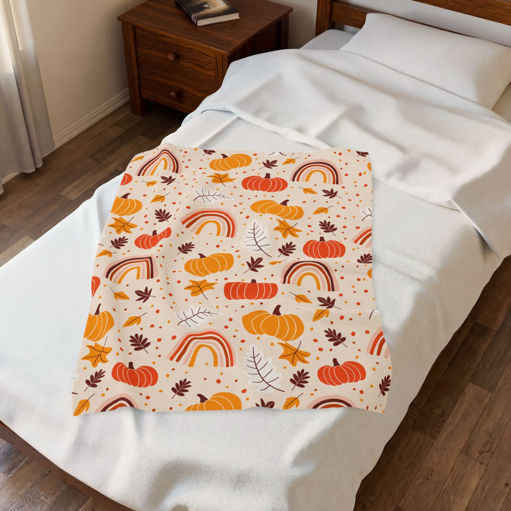 Autumn Pumpkin Rainbow Velveteen Plush Blanket — Cozy Fall Throw