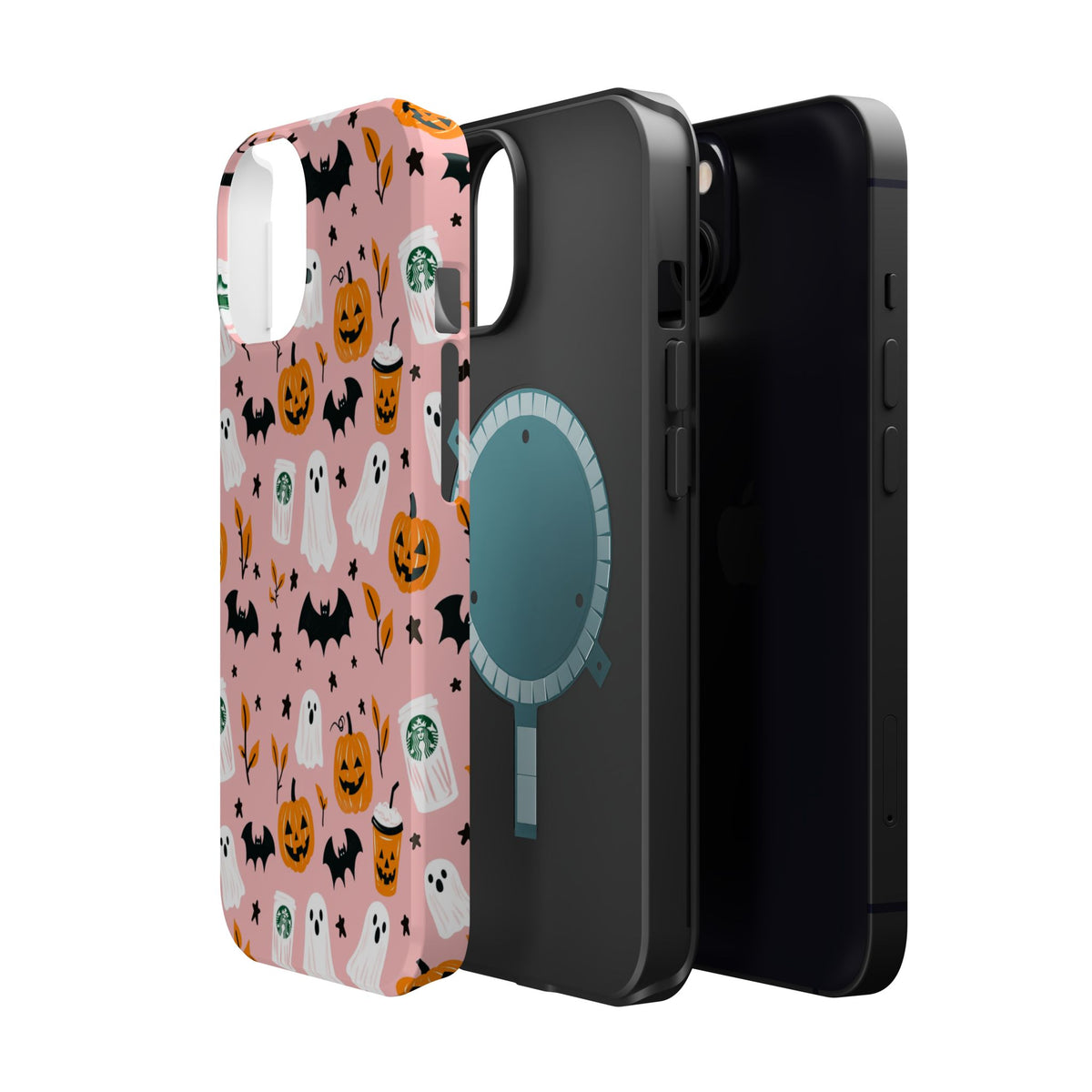 Halloween Cute Pattern Phone Case — Pink Ghosts, Pumpkins & Bats Magnetic Impact-Resistant