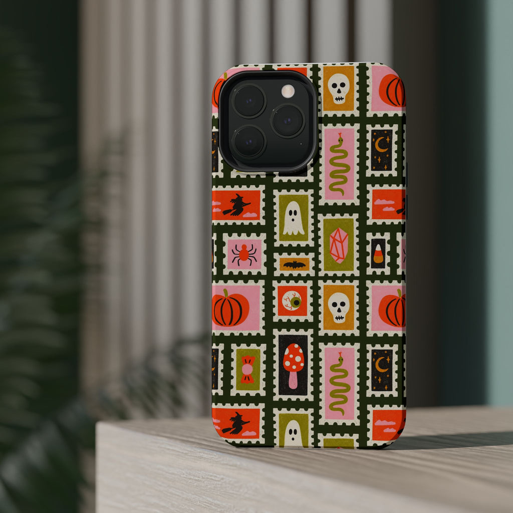 Halloween Stamp Pattern Phone Case — Cute Spooky Icons Magnetic Impact-Resistant Case