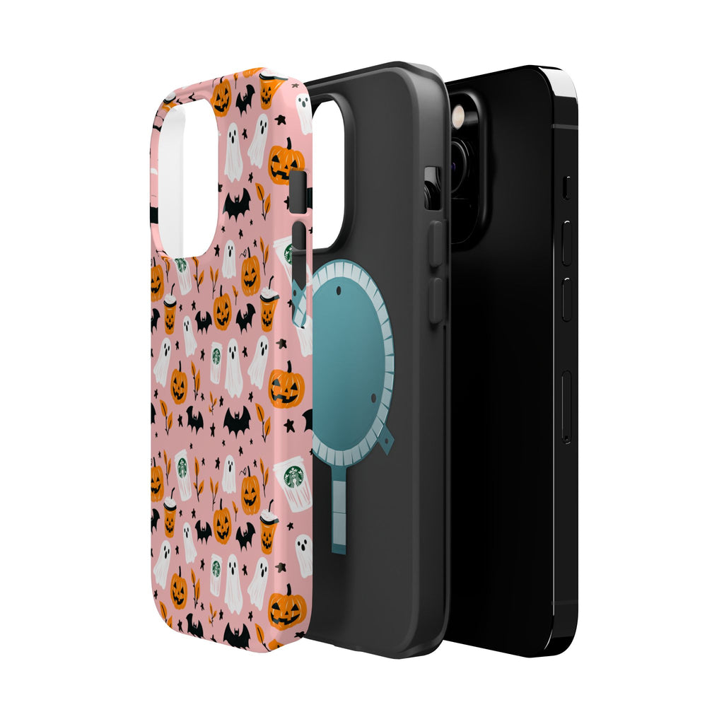 Halloween Ghosts & Pumpkins Magnetic Phone Case — Cute Pink Spooky Pattern