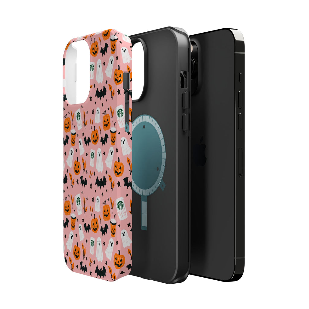 Halloween Ghosts & Pumpkins Magnetic Phone Case — Cute Pink Spooky Pattern