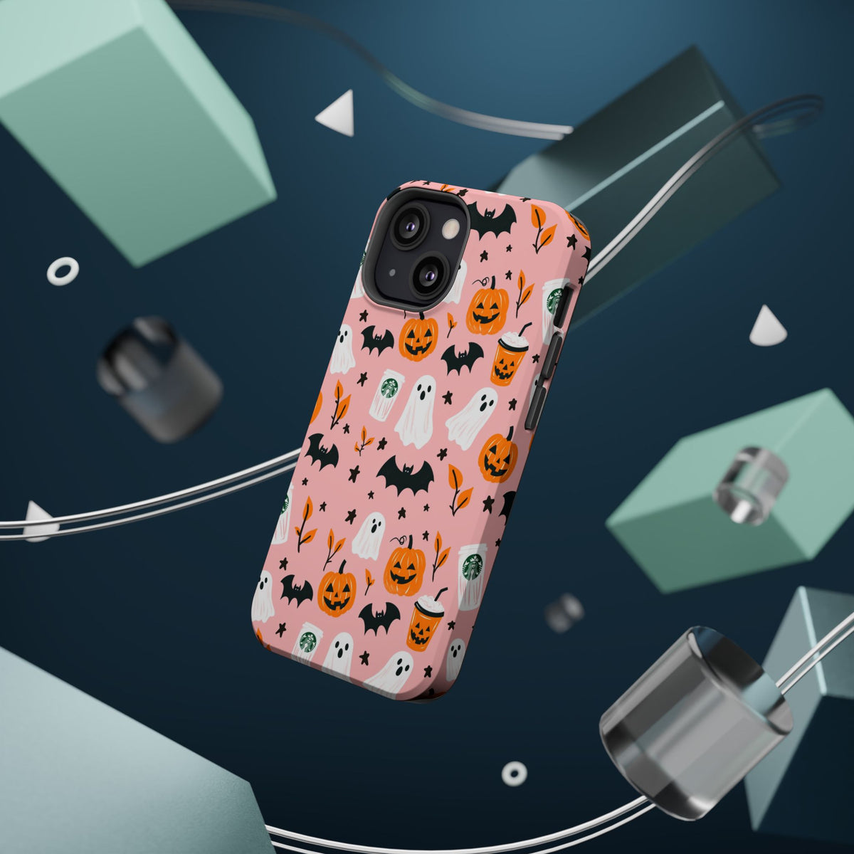 Halloween Cute Pattern Phone Case — Pink Ghosts, Pumpkins & Bats Magnetic Impact-Resistant