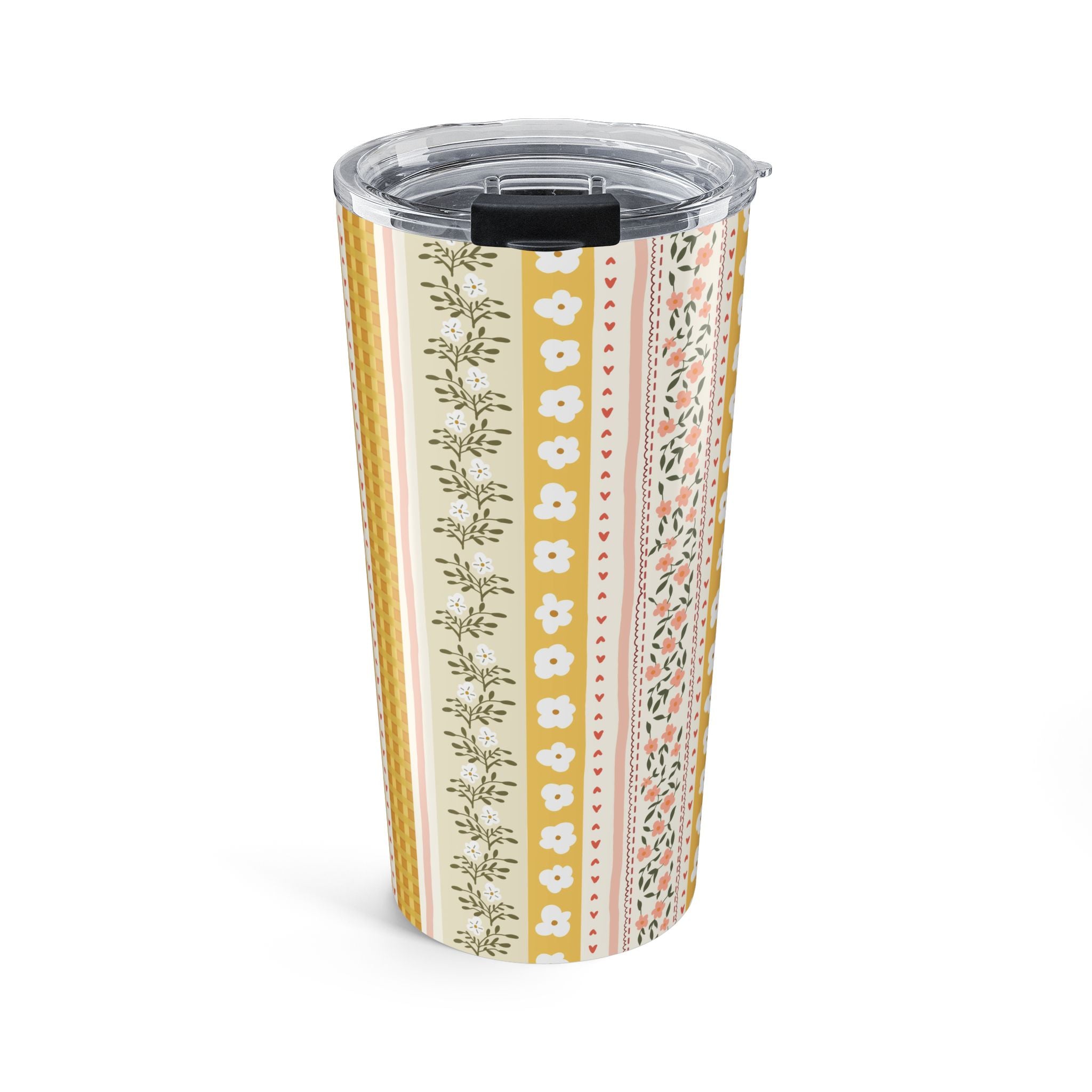Floral Stripe 20oz Tumbler – Yellow Vintage Cottagecore Travel Cup