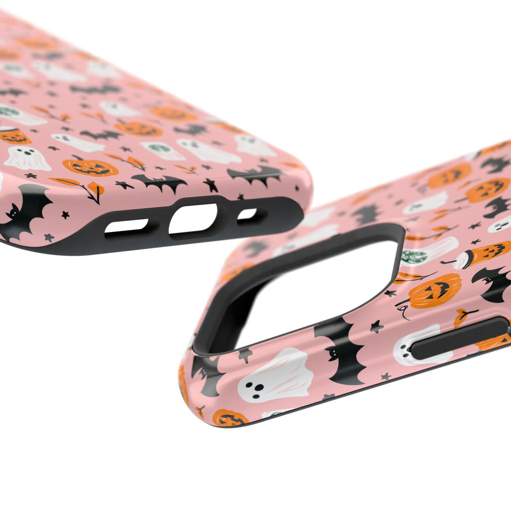 Halloween Ghosts & Pumpkins Magnetic Phone Case — Cute Pink Spooky Pattern