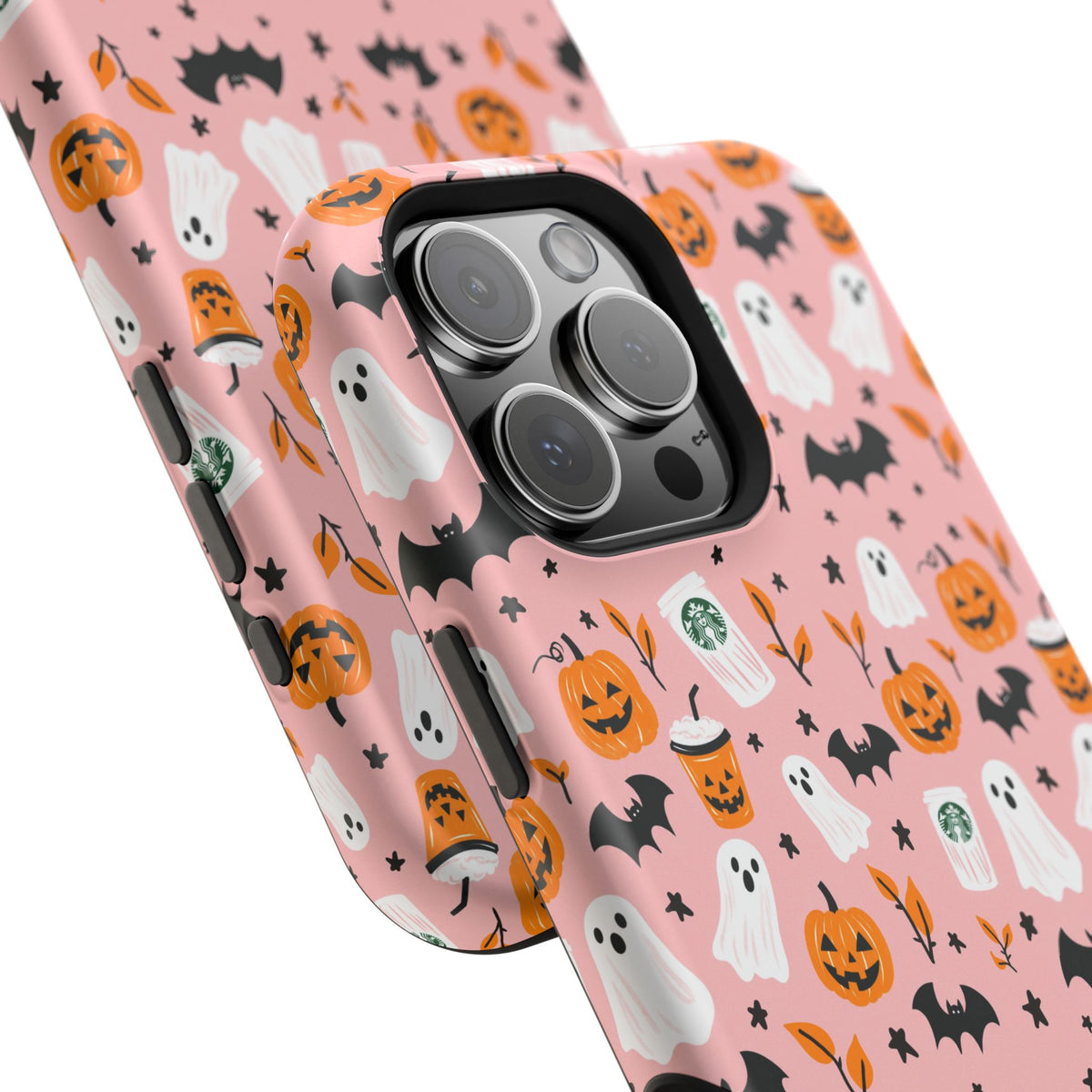 Halloween Ghosts & Pumpkins Magnetic Phone Case — Cute Pink Spooky Pattern