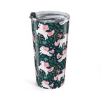 Unicorn Floral 20oz Tumbler — Cute Pink Unicorns on Dark Green