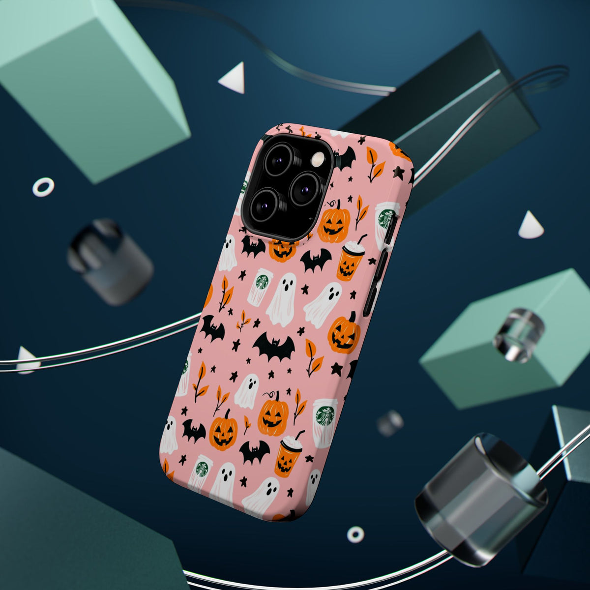 Halloween Cute Pattern Phone Case — Pink Ghosts, Pumpkins & Bats Magnetic Impact-Resistant