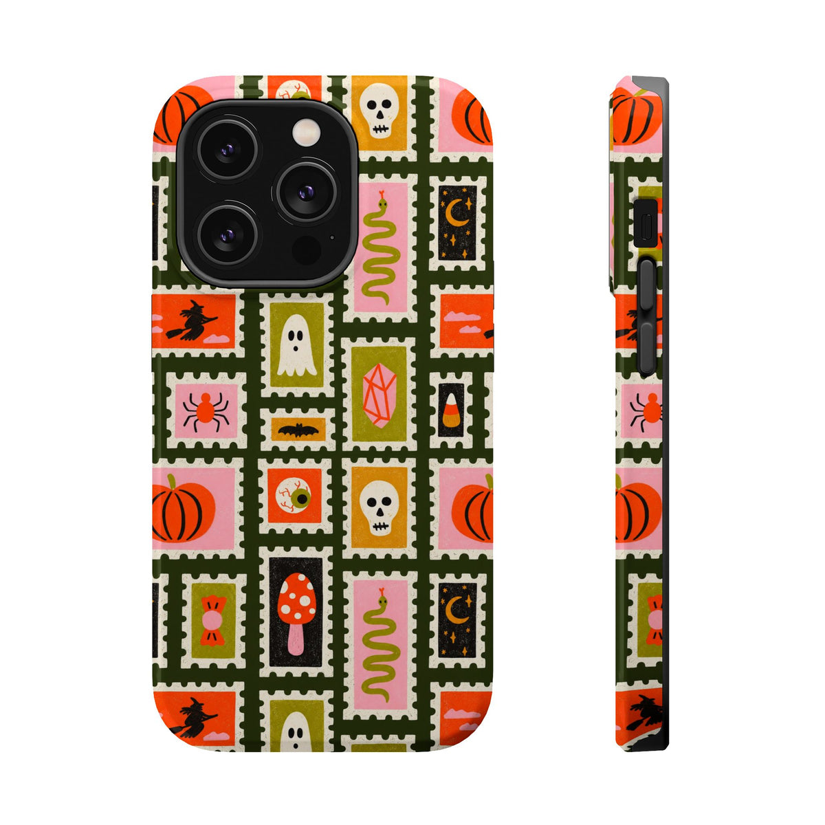 Halloween Stamp Pattern Phone Case — Cute Spooky Icons Magnetic Impact-Resistant Case