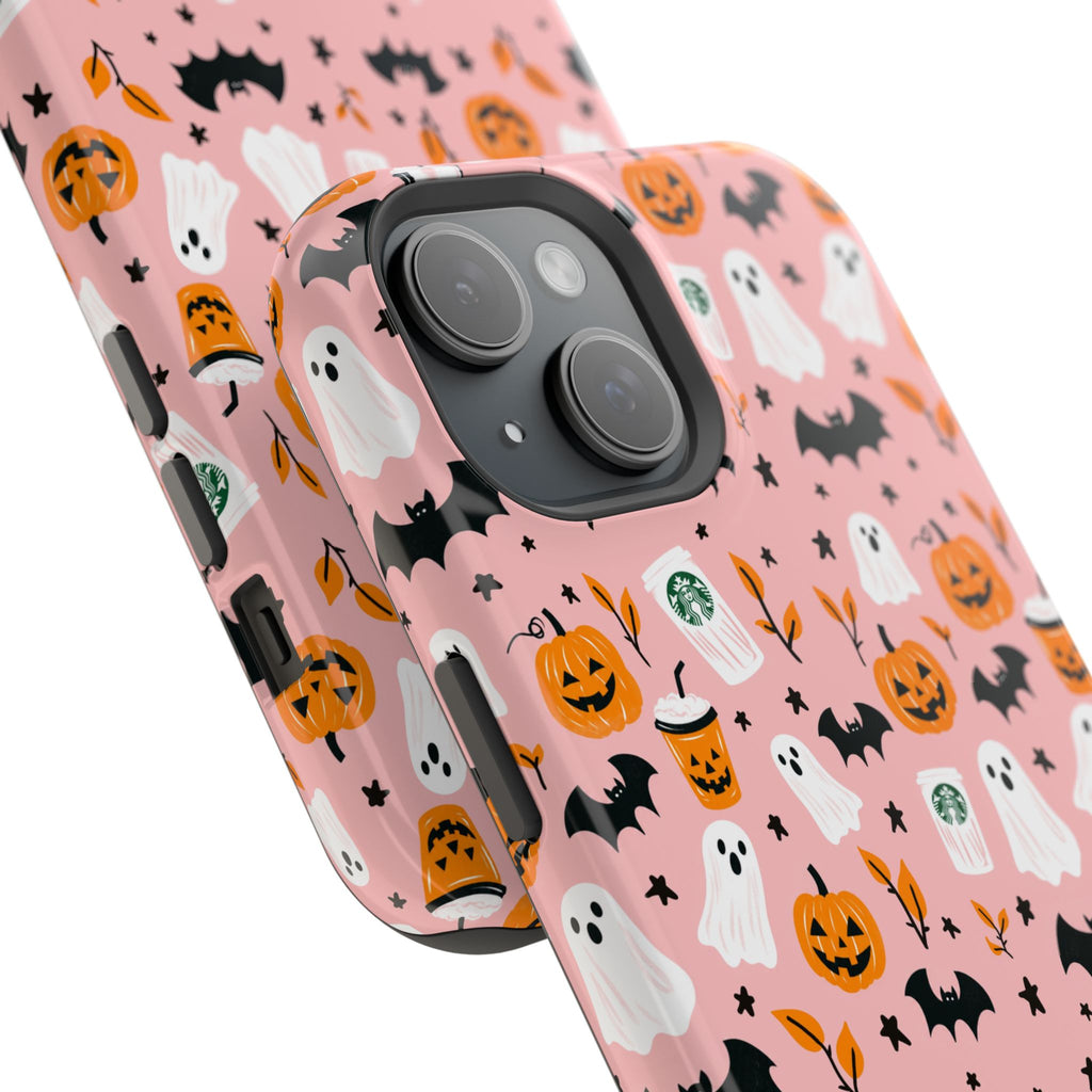 Halloween Ghosts & Pumpkins Magnetic Phone Case — Cute Pink Spooky Pattern