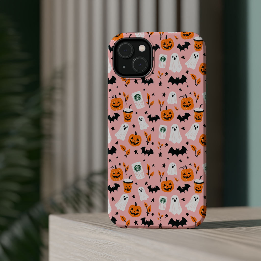 Halloween Ghosts & Pumpkins Magnetic Phone Case — Cute Pink Spooky Pattern