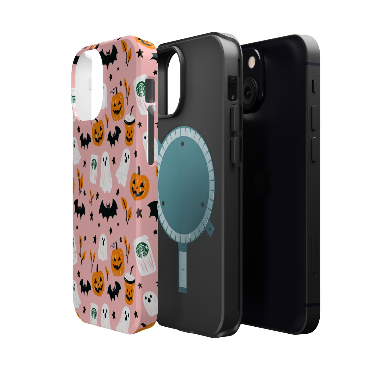 Halloween Cute Pattern Phone Case — Pink Ghosts, Pumpkins & Bats Magnetic Impact-Resistant