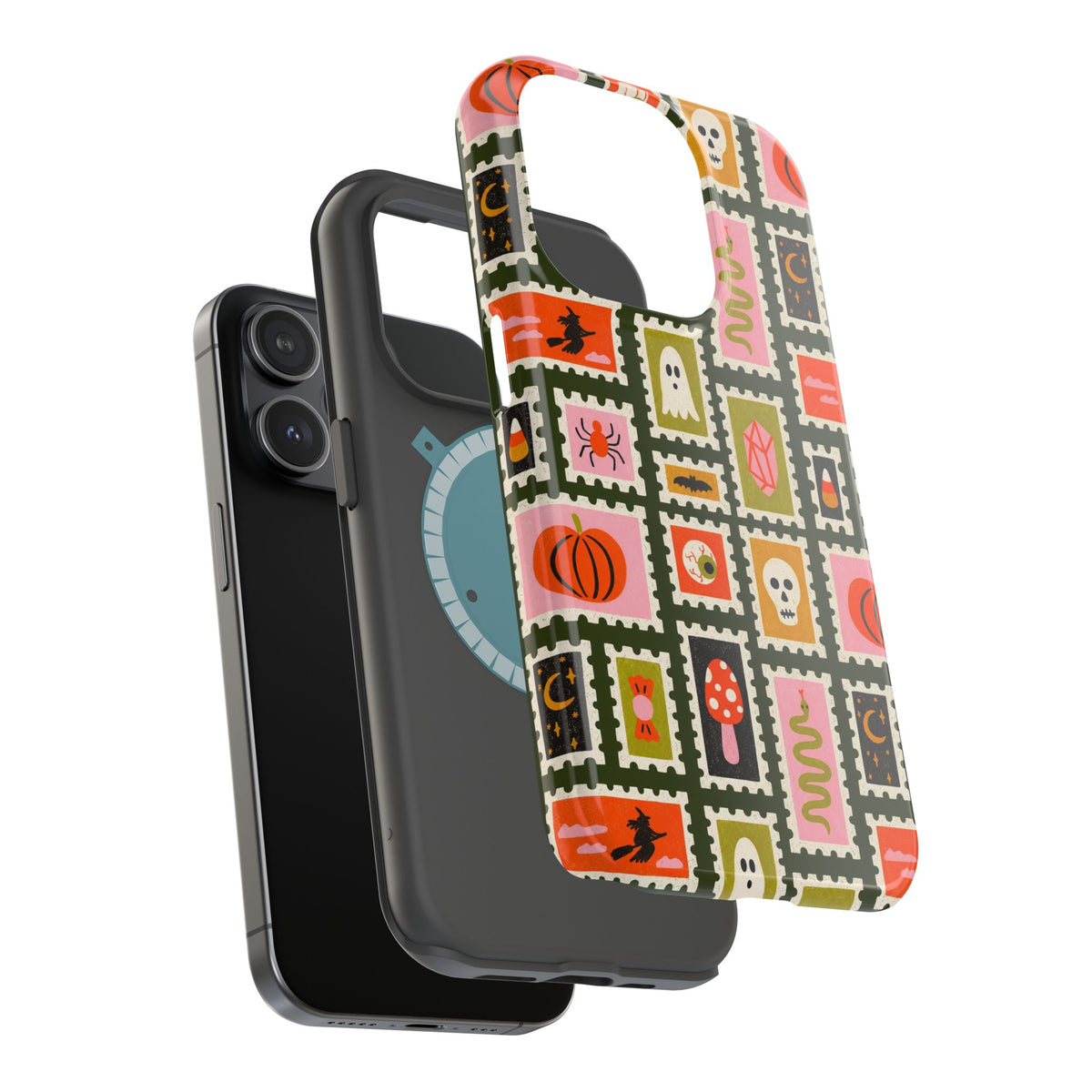 Halloween Stamp Pattern Phone Case — Cute Spooky Icons Magnetic Impact-Resistant Case