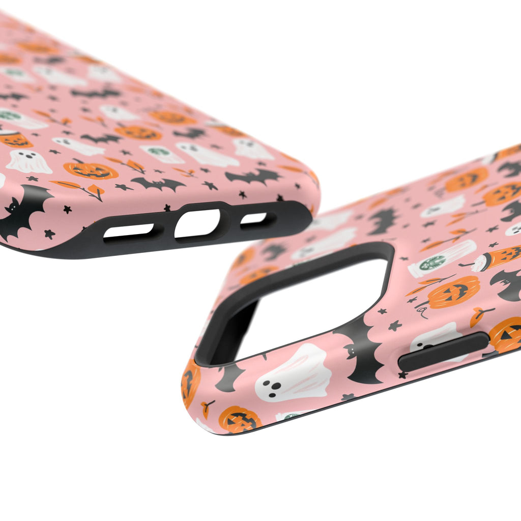 Halloween Ghosts & Pumpkins Magnetic Phone Case — Cute Pink Spooky Pattern