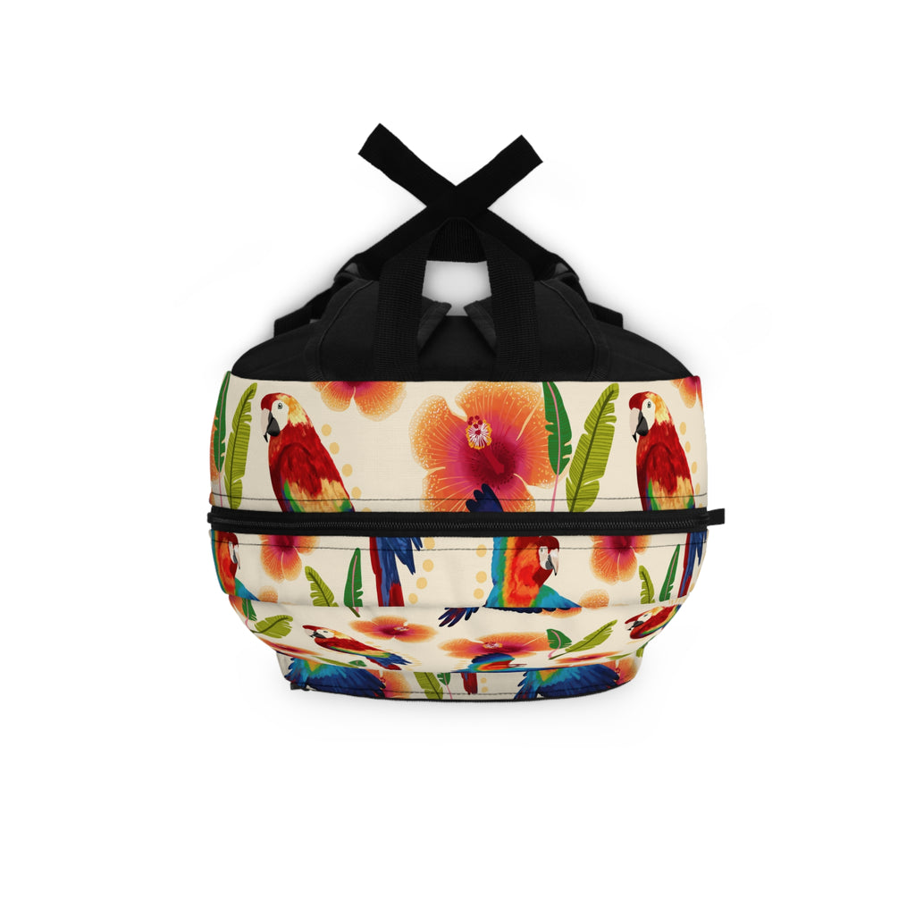 Tropical Macaw Backpack — Colorful Floral Bird Print School & Travel Bag