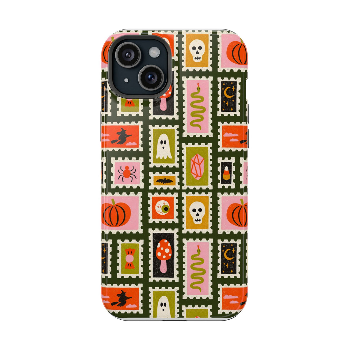 Halloween Stamp Pattern Phone Case — Cute Spooky Icons Magnetic Impact-Resistant Case