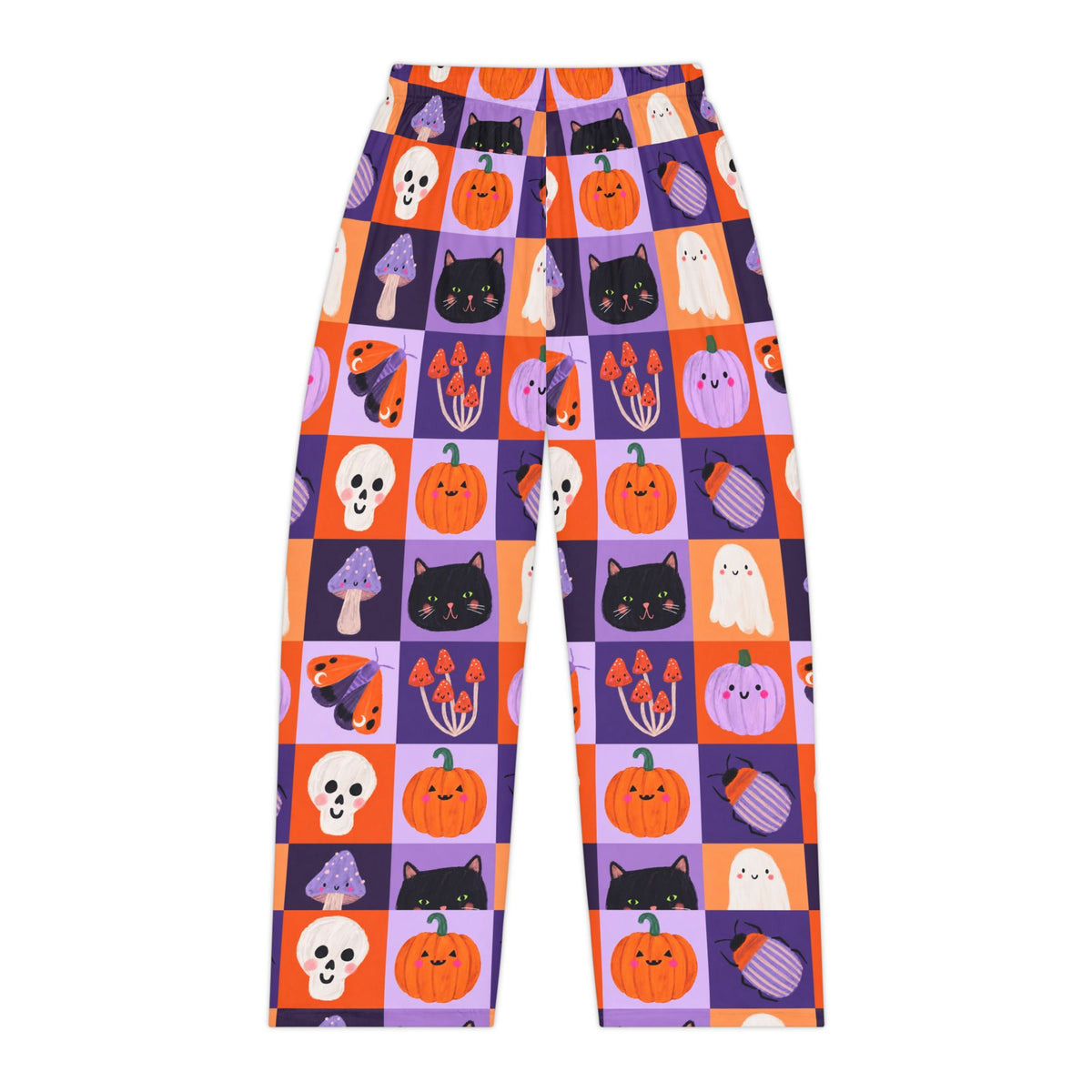 Halloween Patchwork Pajama Pants — Cute Pumpkins, Ghosts & Black Cat Print