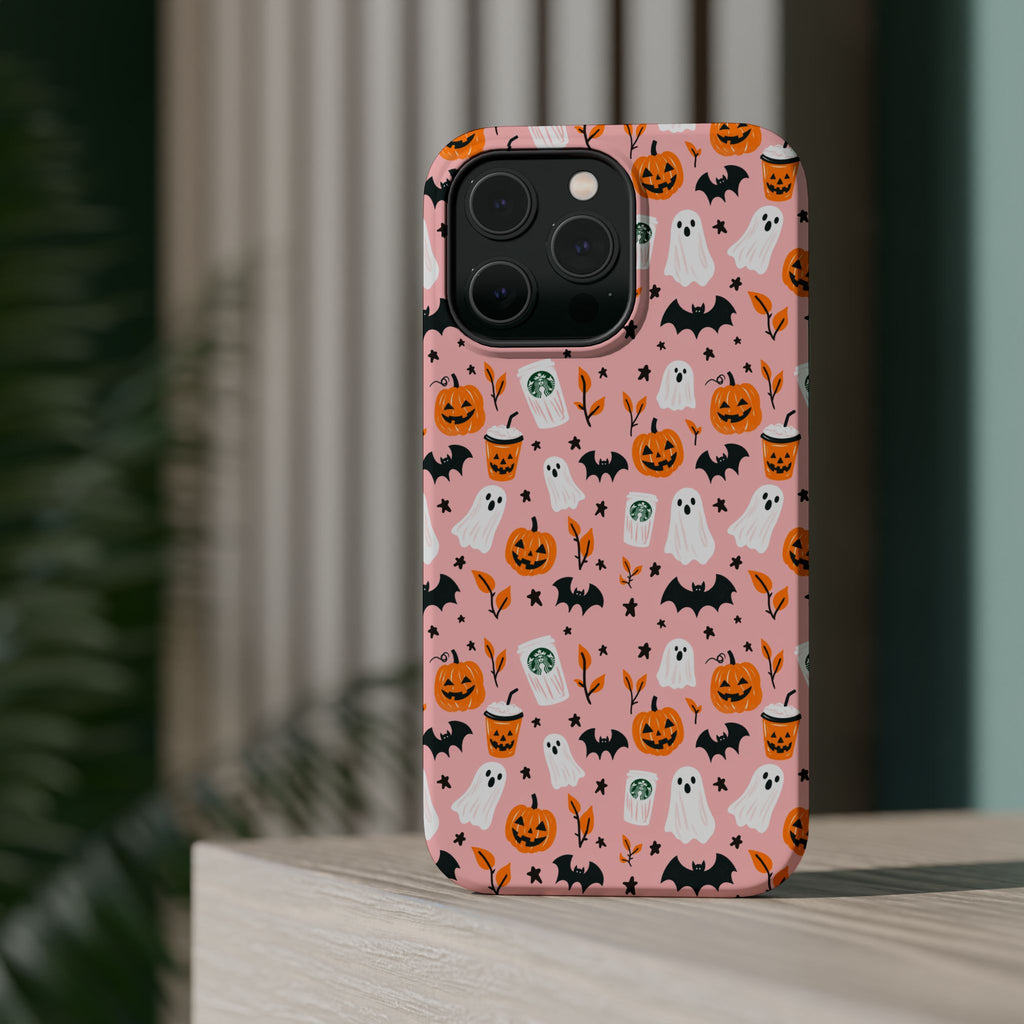 Halloween Ghosts & Pumpkins Magnetic Phone Case — Cute Pink Spooky Pattern