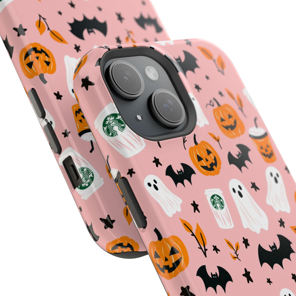 Halloween Cute Pattern Phone Case — Pink Ghosts, Pumpkins & Bats Magnetic Impact-Resistant
