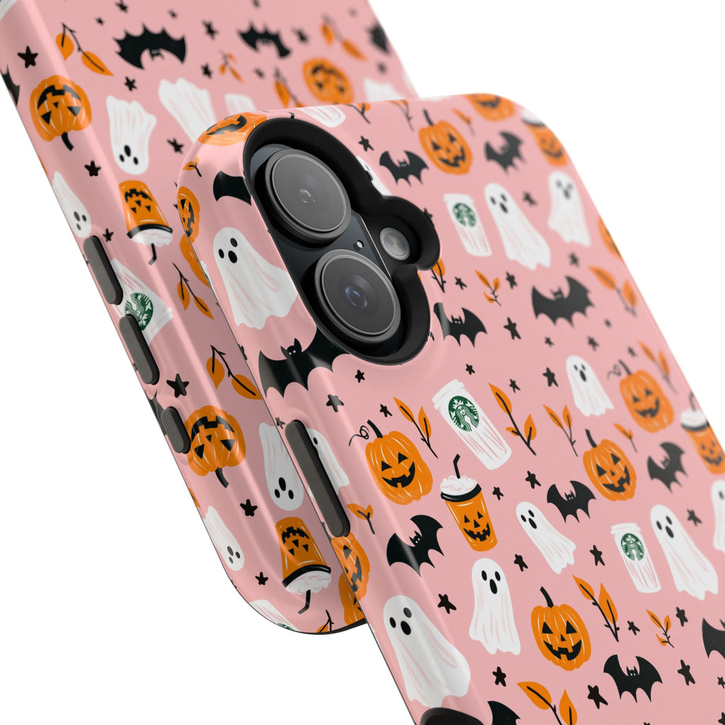Halloween Ghosts & Pumpkins Magnetic Phone Case — Cute Pink Spooky Pattern
