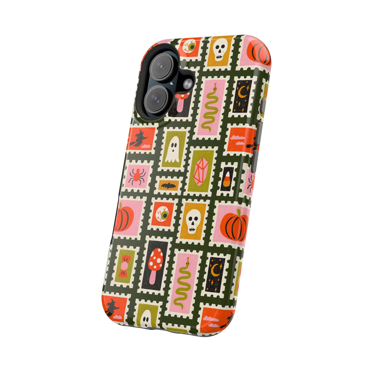 Halloween Stamp Pattern Phone Case — Cute Spooky Icons Magnetic Impact-Resistant Case