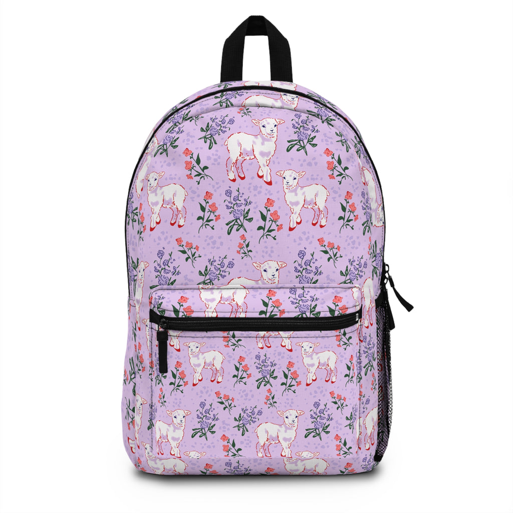Lamb Floral Backpack — Cute Pastel Nursery School Bag for Kids
