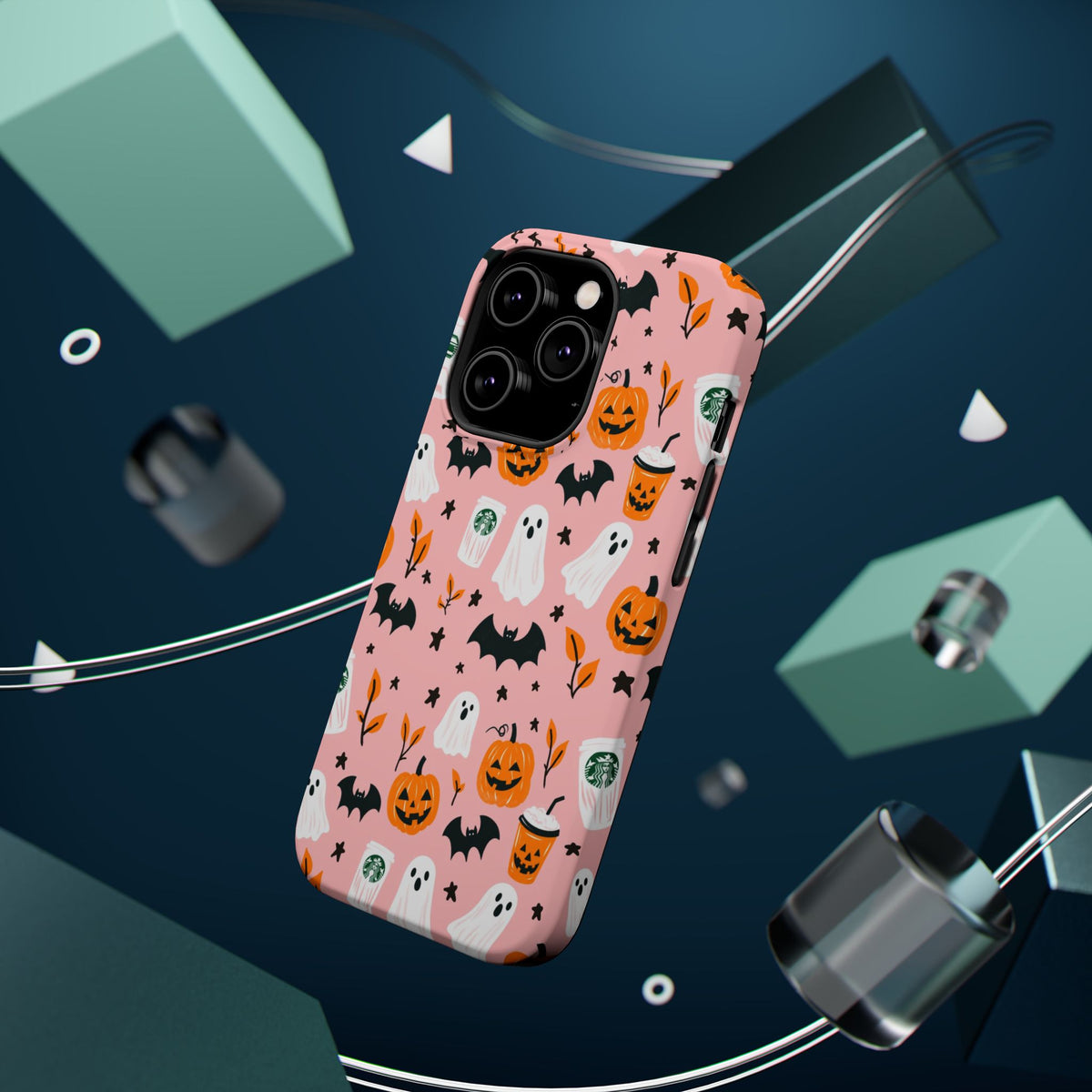 Halloween Cute Pattern Phone Case — Pink Ghosts, Pumpkins & Bats Magnetic Impact-Resistant