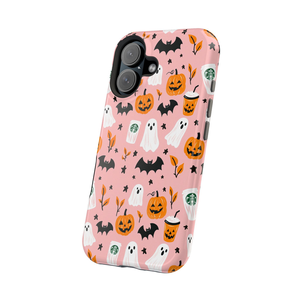 Halloween Cute Pattern Phone Case — Pink Ghosts, Pumpkins & Bats Magnetic Impact-Resistant