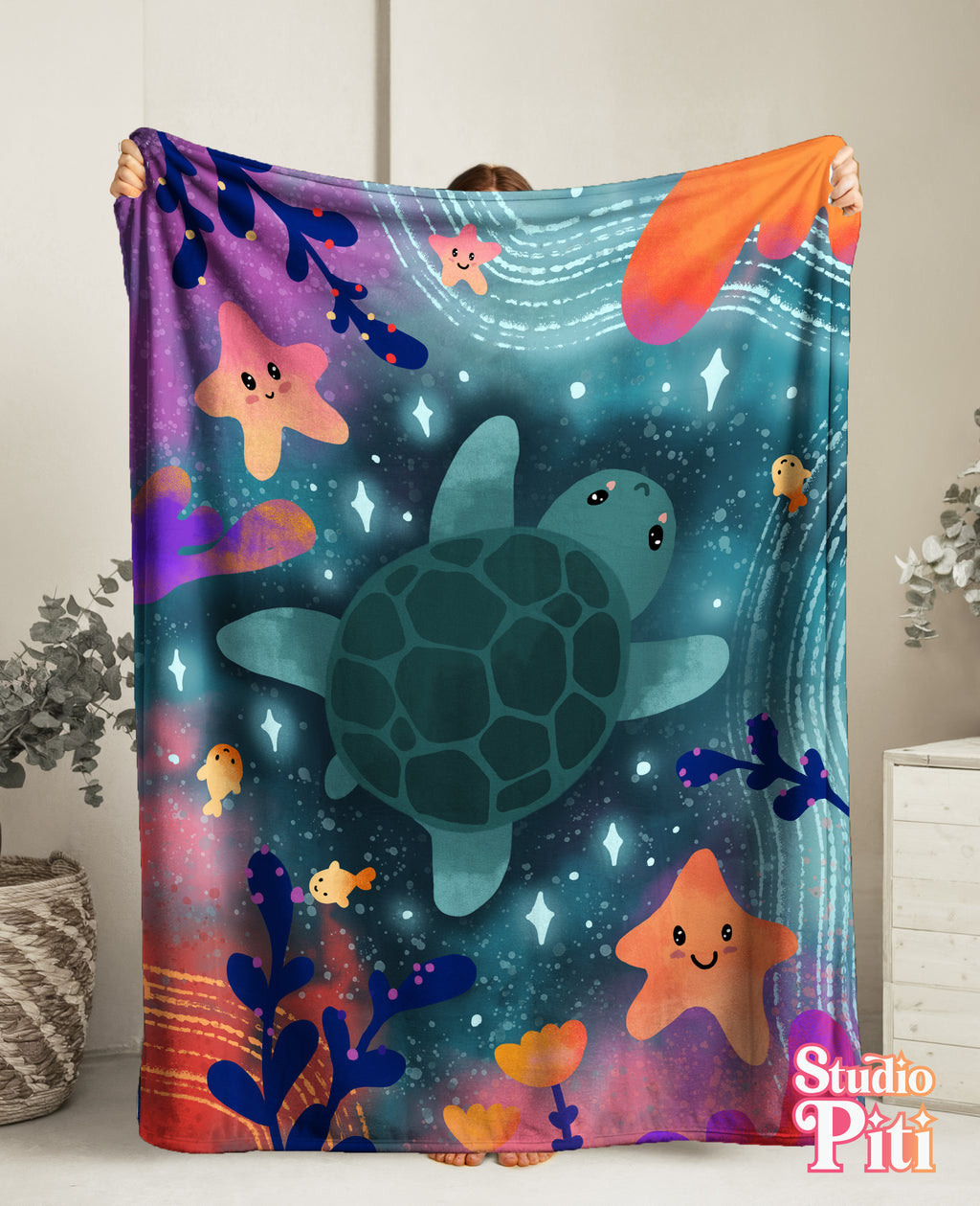 Sea Turtle & Starfish Kids Blanket