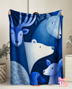 Manta de felpa aterciopelada de animales del bosque azules acogedora