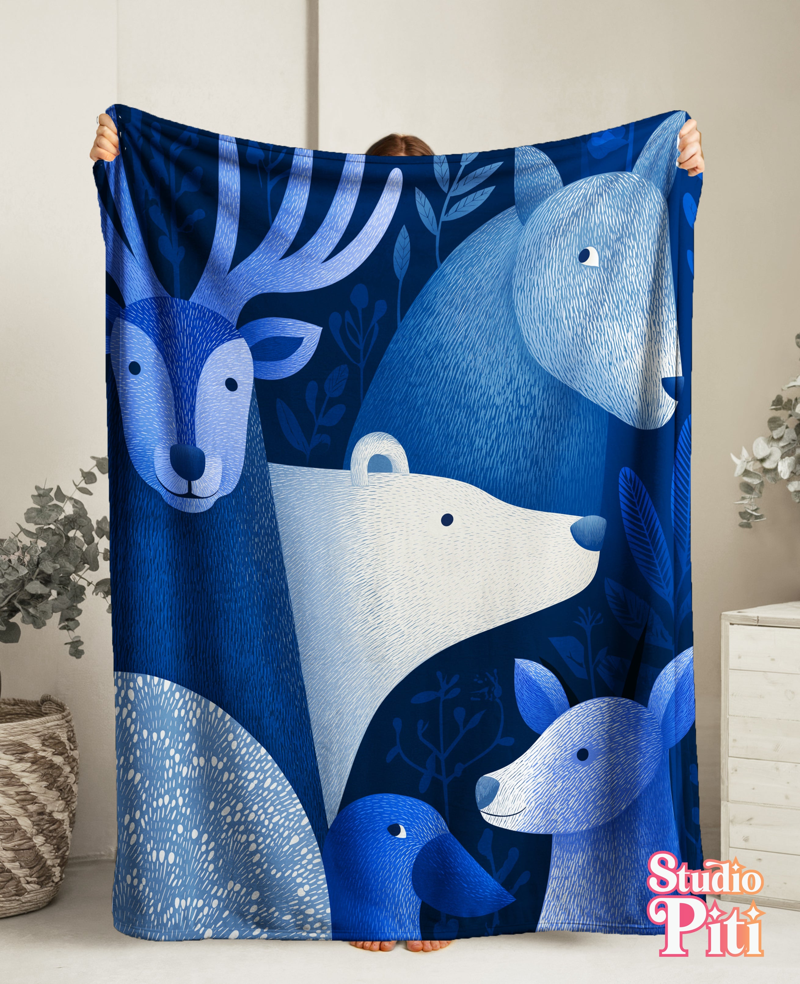 Cozy Blue Forest Animals Throw Velveteen Plush Blanket
