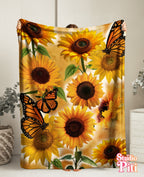 Manta de felpa de girasol y monarca — Manta floral suave