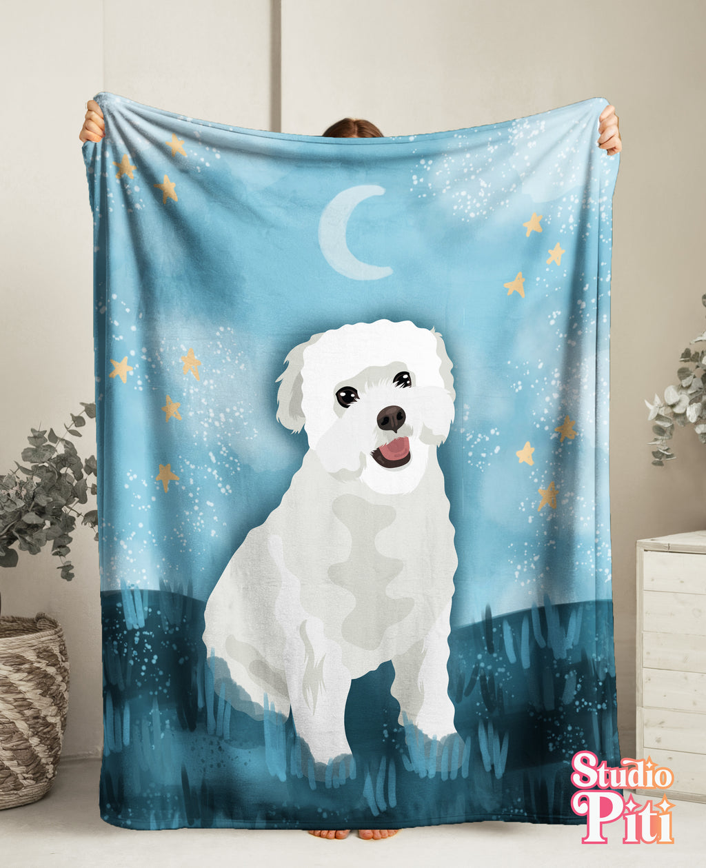 Poodle Dog Illustration Velveteen Blanket