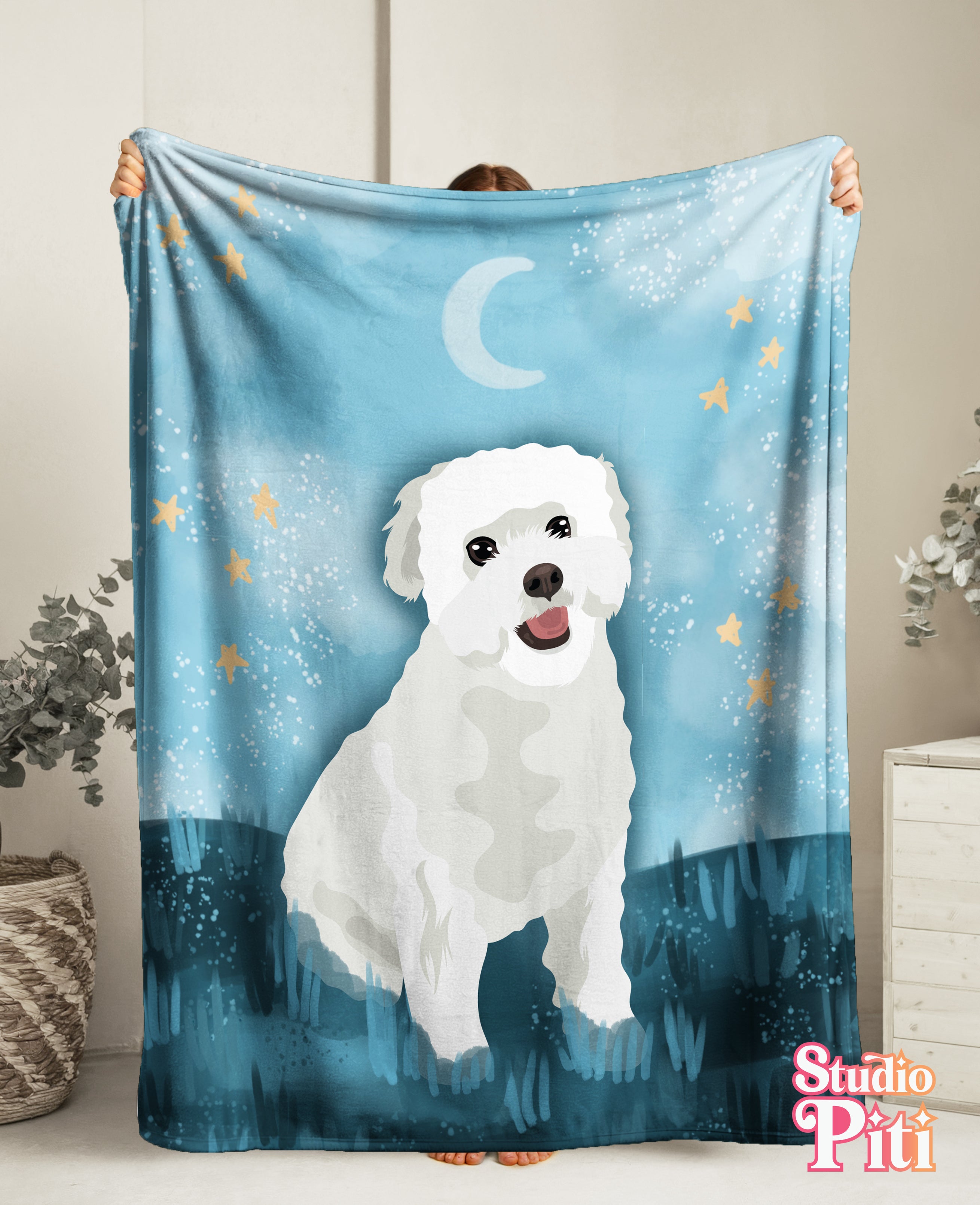 Poodle Dog Illustration Velveteen Blanket