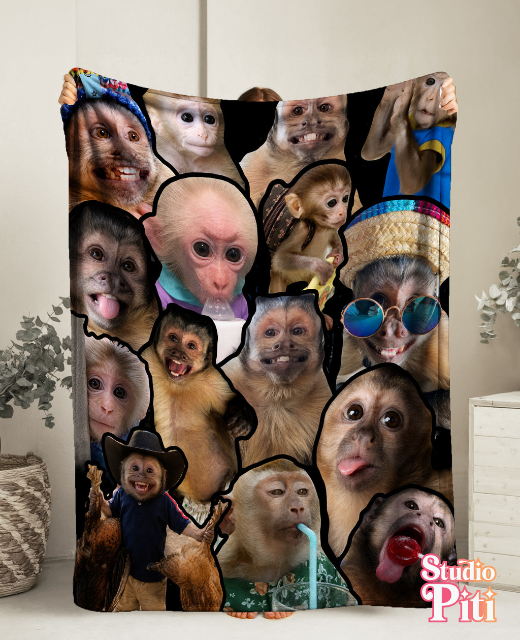Monkey Collage Velveteen Plush Blanket