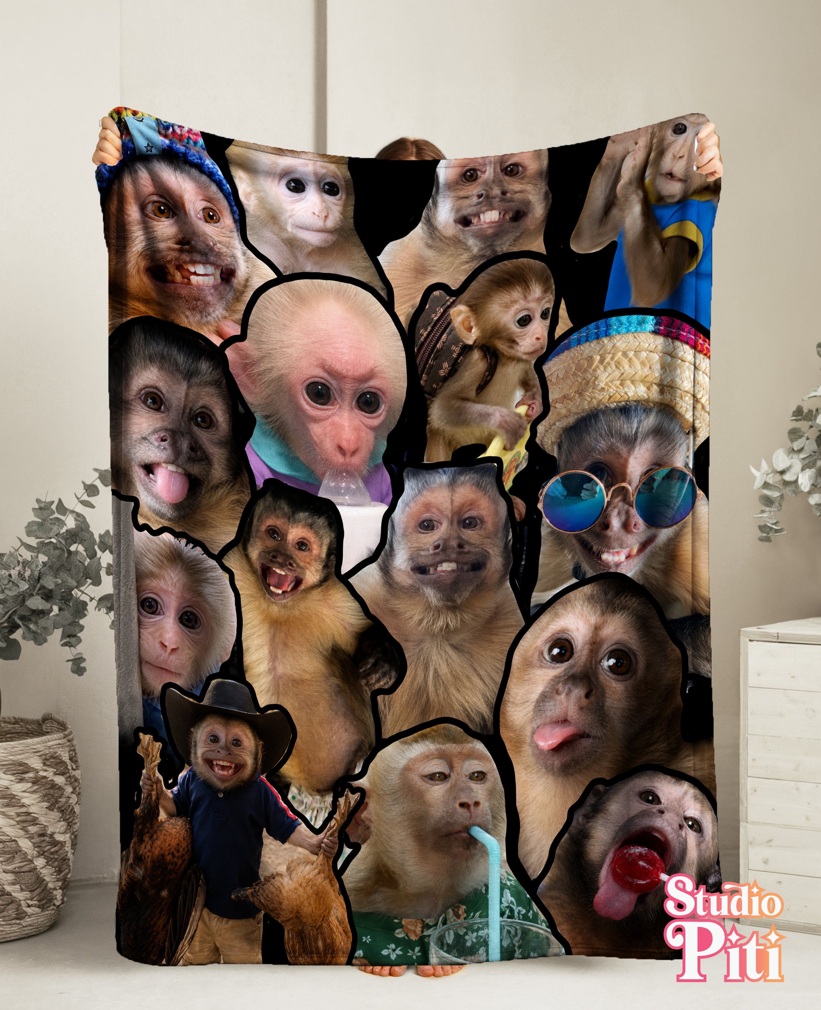 Monkey Collage Velveteen Plush Blanket