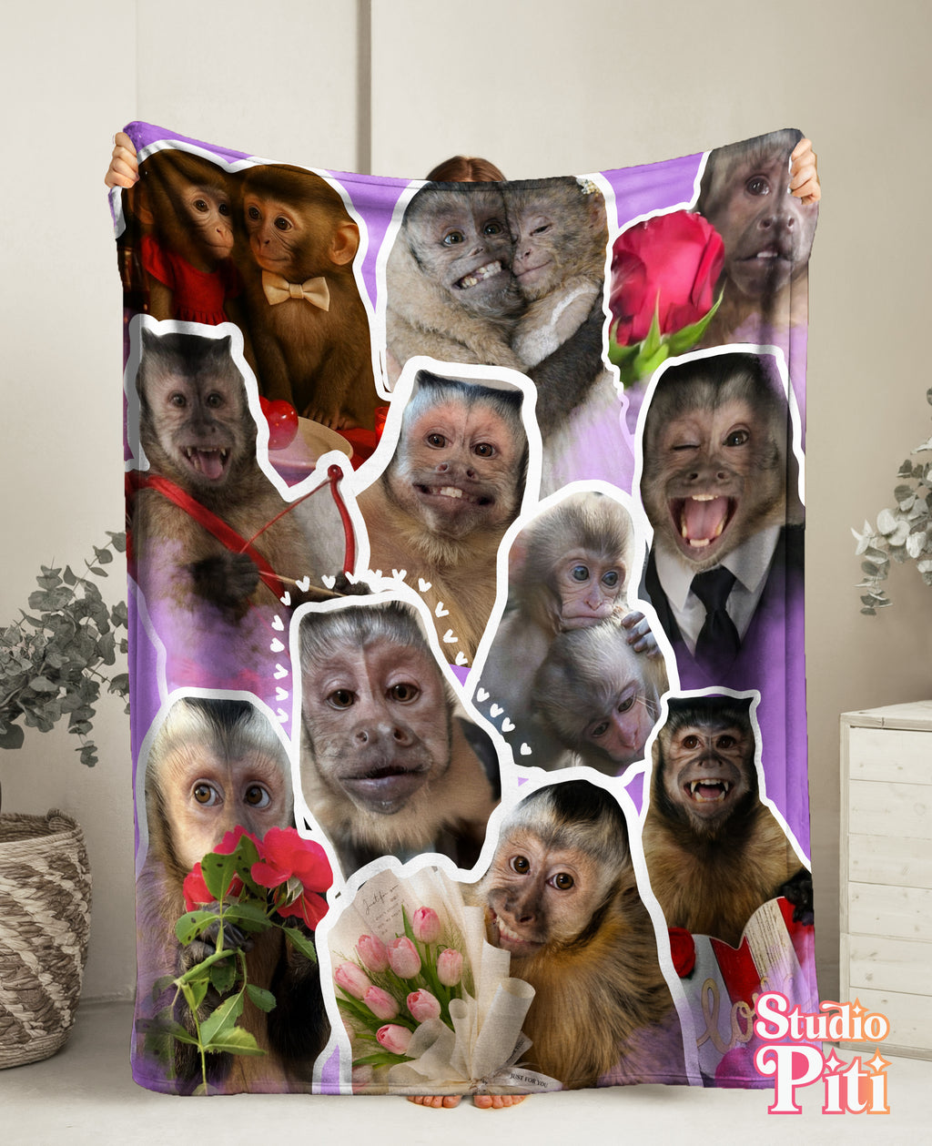 Monkey Collage Velveteen Plush Blanket