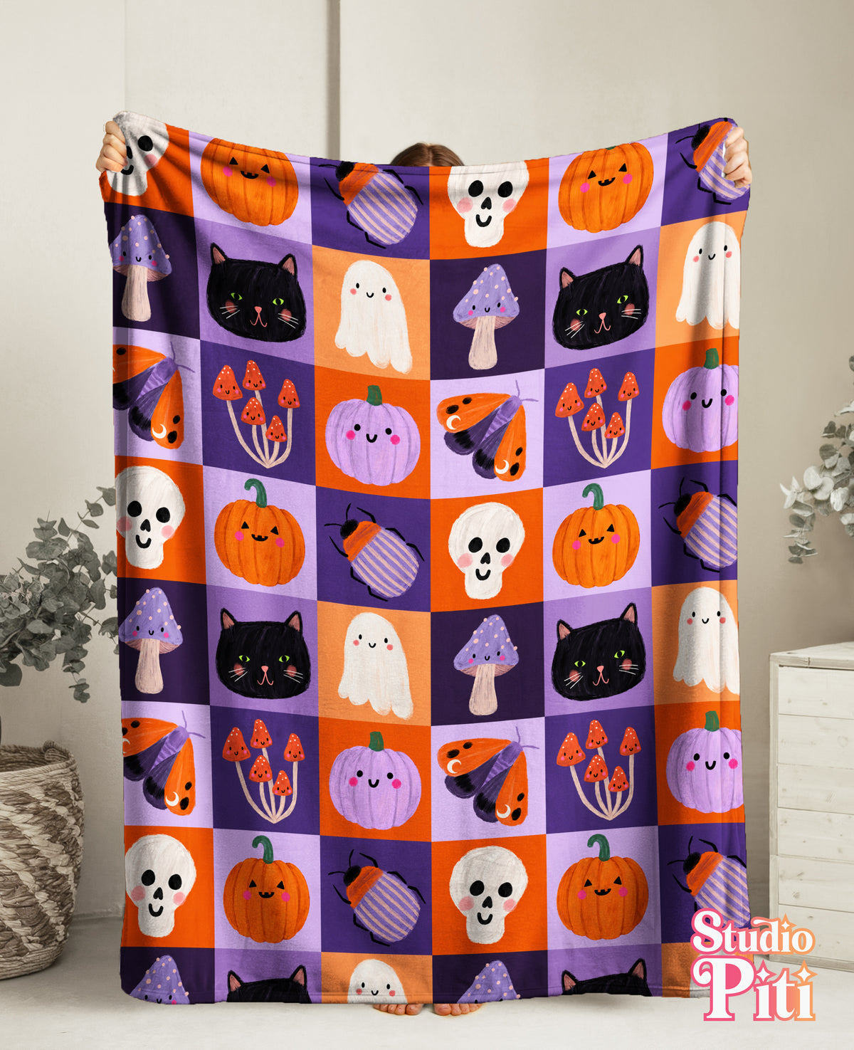 Halloween Velveteen Plush Blanket - Pumpkins, Ghosts & Black Cats Velveteen Throw