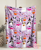 Halloween Dogs Velveteen Plush Blanket — Cute Costume Pups on Purple
