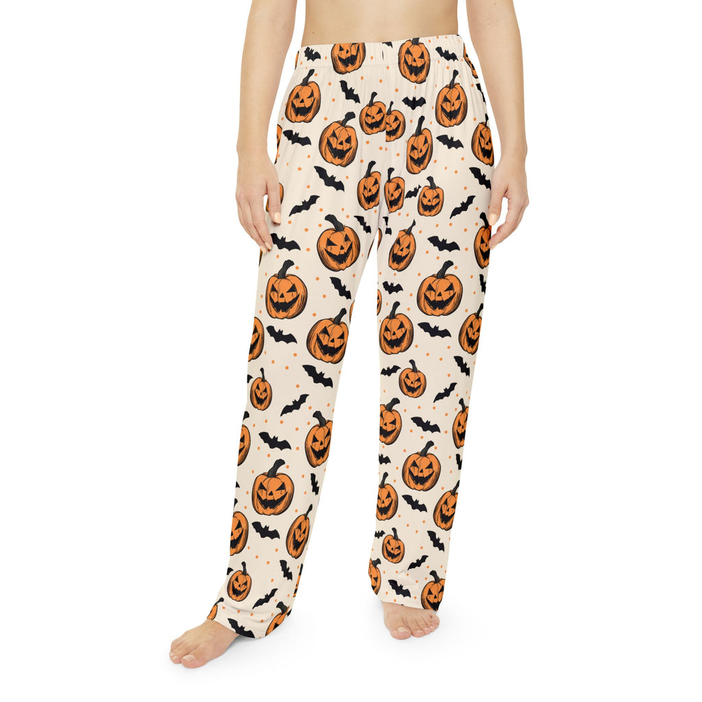 Halloween Pumpkin & Bat Women's Pajama Pants — Cozy Spooky Sleepwear