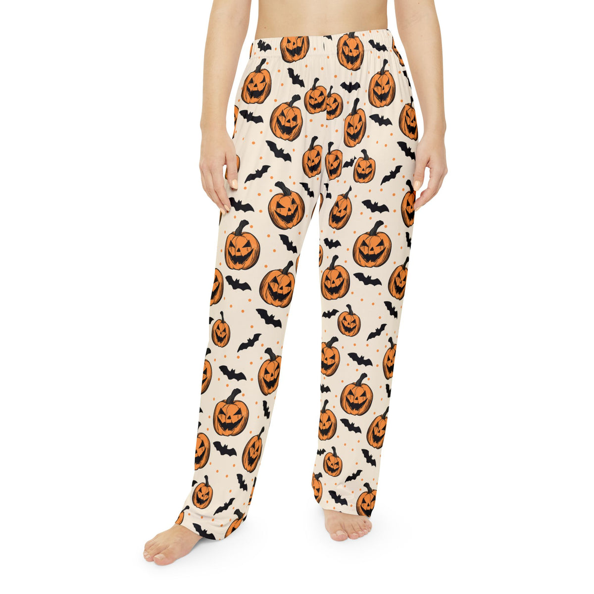 Halloween Pumpkin & Bat Women's Pajama Pants — Cozy Spooky Sleepwear