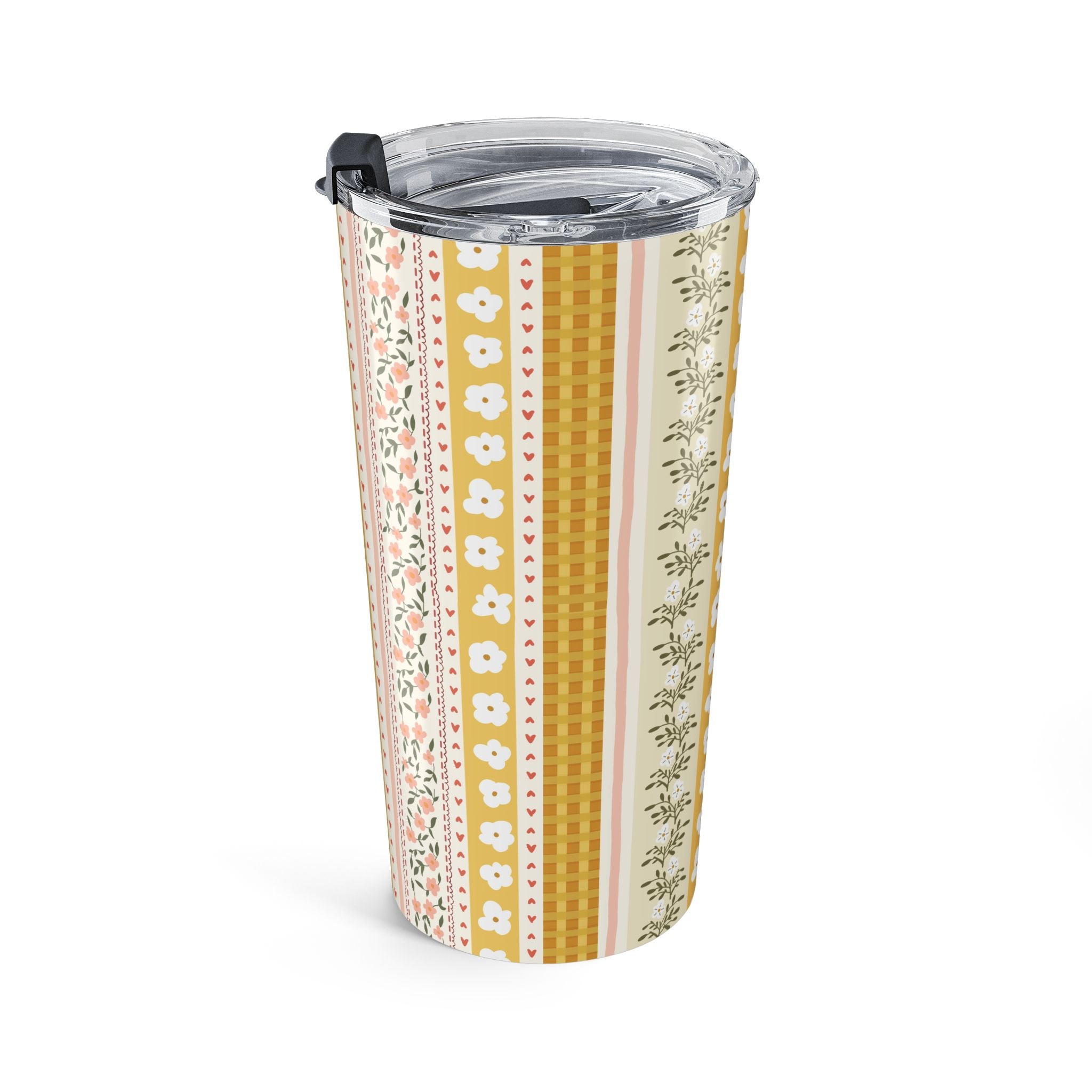 Floral Stripe 20oz Tumbler – Yellow Vintage Cottagecore Travel Cup