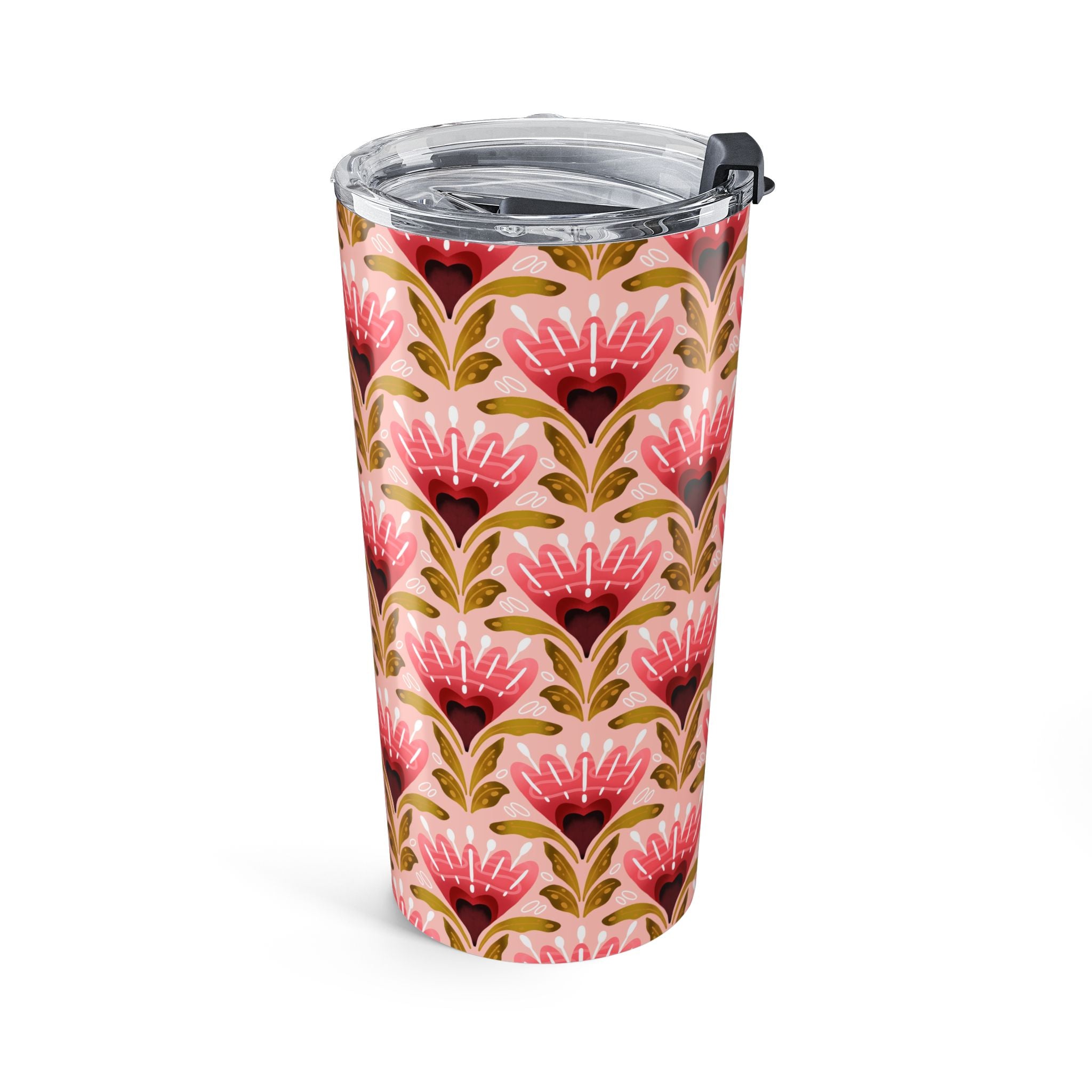 20oz Floral Tumbler — Pink Retro Flower Pattern, Insulated Travel Cup