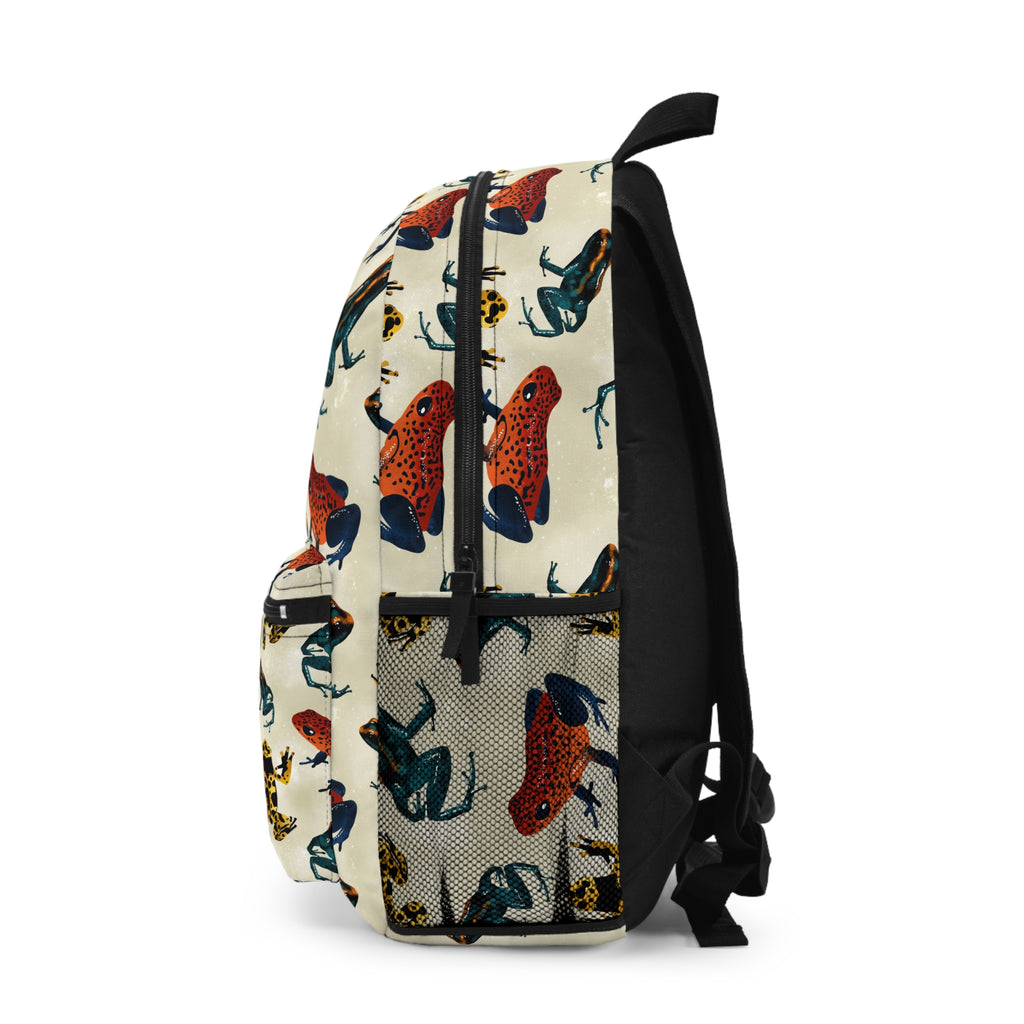 Frog Pattern Backpack — Colorful Poison Dart Frog Print School & Travel Bag